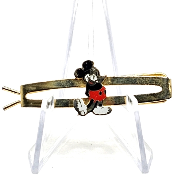 Vintage Brass Disney Mickey Mouse Enamel Hair Pin Barrett - Picture 1 of 5